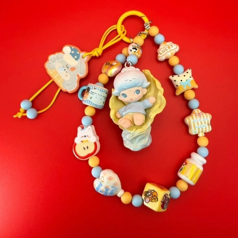 Handmade Dreamy Baby Angel Keychain Phone Wristlet 3 Layer Bag Charm Blue Yellow